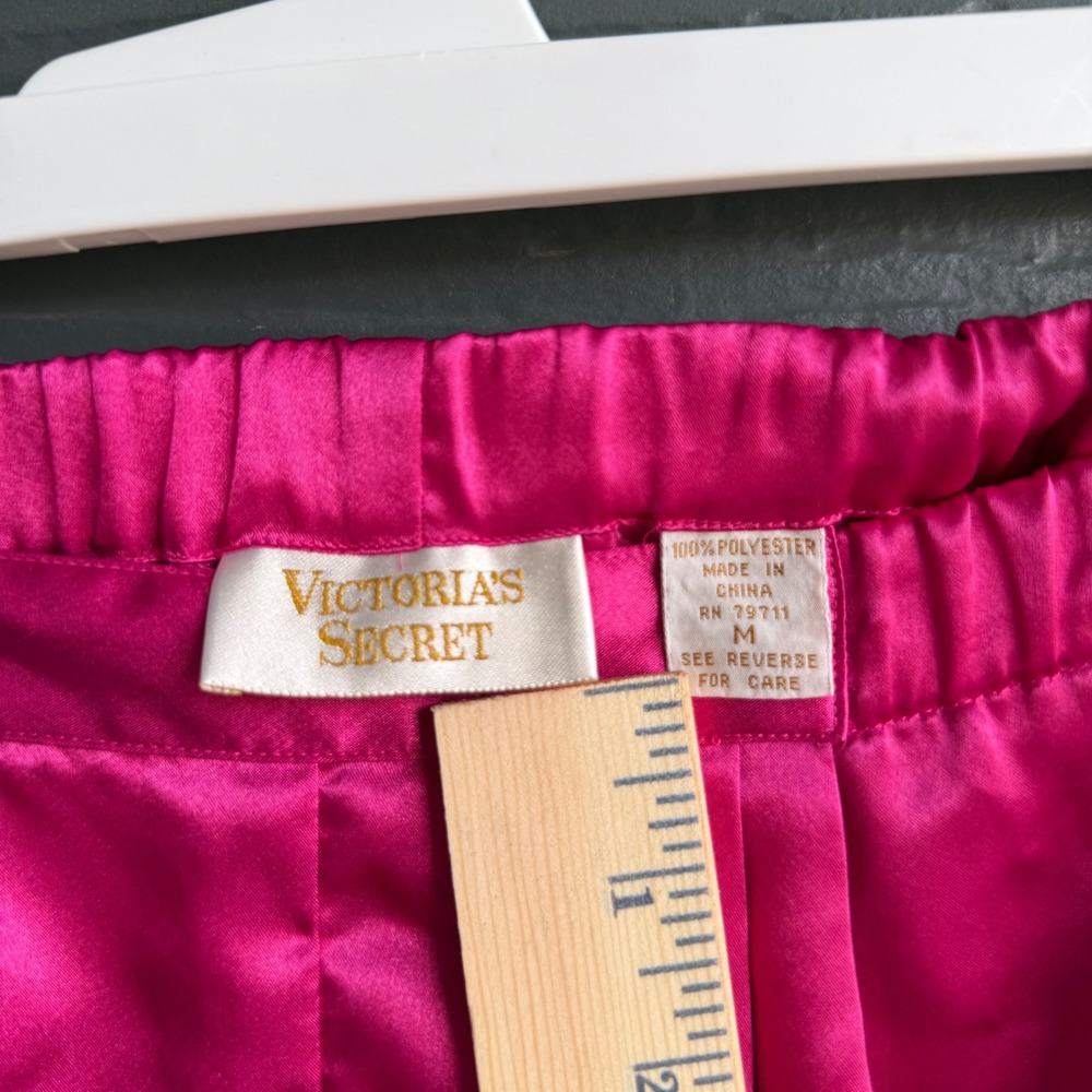Vintage Victoria's Secret Floral Satin Pajama Set Hot Pink Medium - Picture 11 of 16